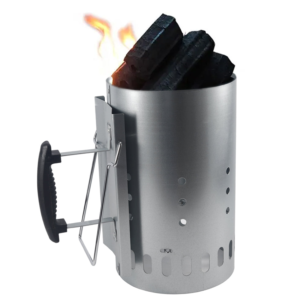 Large Heavy-Duty Charcoal Chimney Starter - Dual-Handle Safety BBQ Coal Canister with Heat Shield & Foldable Helper Wire Grip for Grill & Smoker (1.2mm Thick Galvanized Steel, 3.6 lbs)