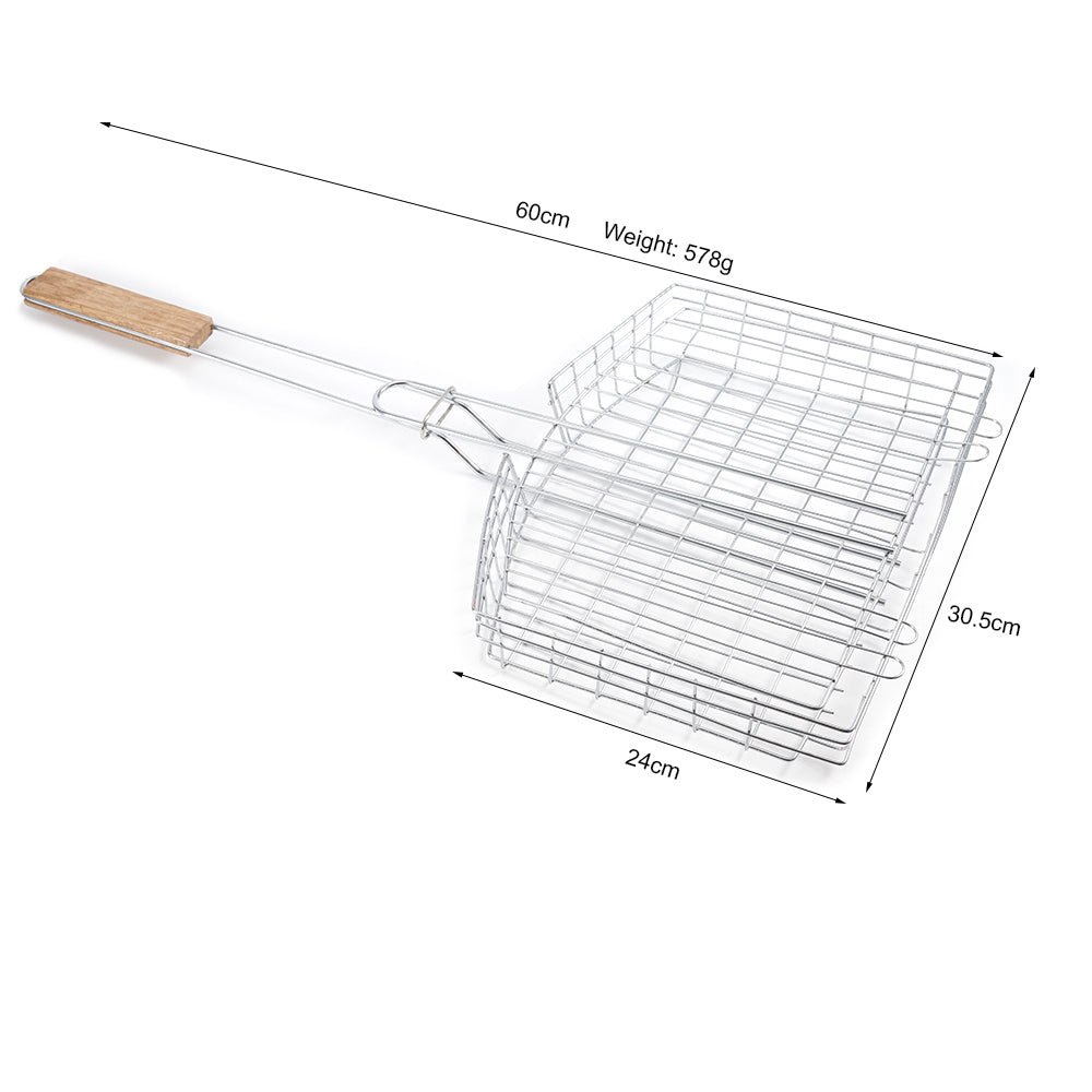 Extra-Deep BBQ Grilling Basket with Wooden Handle (5cm Deep)