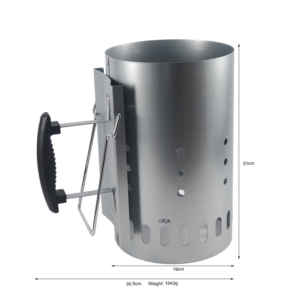 Large Heavy-Duty Charcoal Chimney Starter - Dual-Handle Safety BBQ Coal Canister with Heat Shield & Foldable Helper Wire Grip for Grill & Smoker (1.2mm Thick Galvanized Steel, 3.6 lbs)
