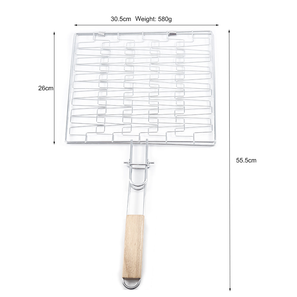 Folding BBQ Grilling Basket with Wooden Handle - Large &amp; Portable