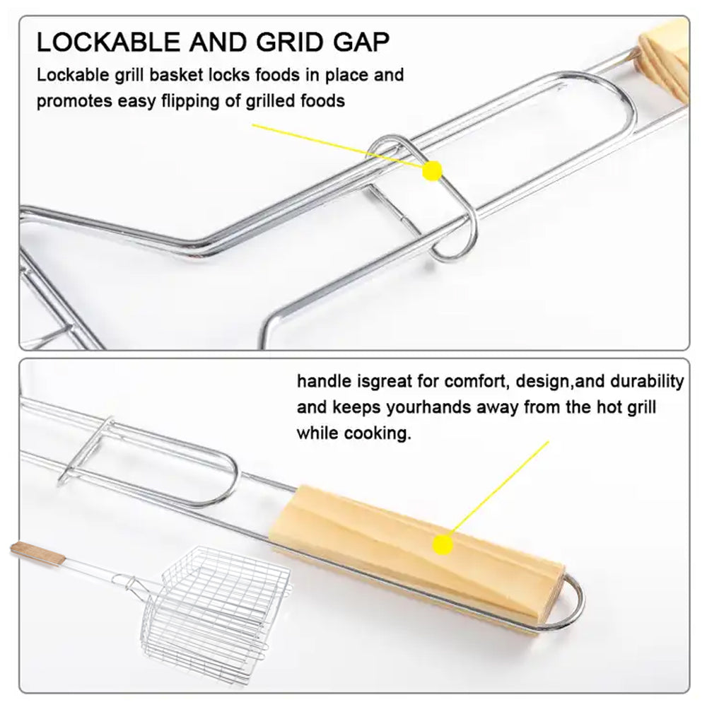 Extra-Deep BBQ Grilling Basket with Wooden Handle (5cm Deep)