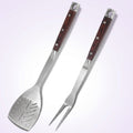 FeetonBBQ Artisan Series: Square-Handle Rosewood BBQ Tool Set - 2pc Professional Stainless Steel Spatula & Fork - Heavy-Duty Outdoor Cooking Gear