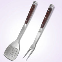 FeetonBBQ Artisan Series: Square-Handle Rosewood BBQ Tool Set - 2pc Professional Stainless Steel Spatula & Fork - Heavy-Duty Outdoor Cooking Gear