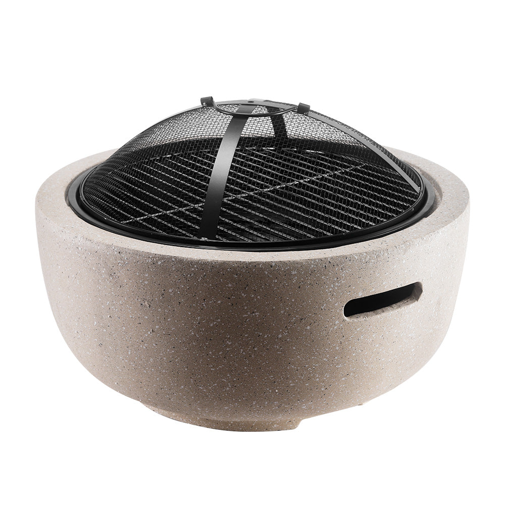 Premium 22" MGO Round Outdoor Fire Pit - All-Weather Faux Stone Wood Burning Firebowl for Patio, Backyard & Garden (Heavy Duty 7.5kg)