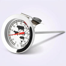 Professional Stainless Steel BBQ Thermometer - 12.5cm Long Probe Analog Meat Gauge with Easy-Read Meat Icons for Smokers and Grills