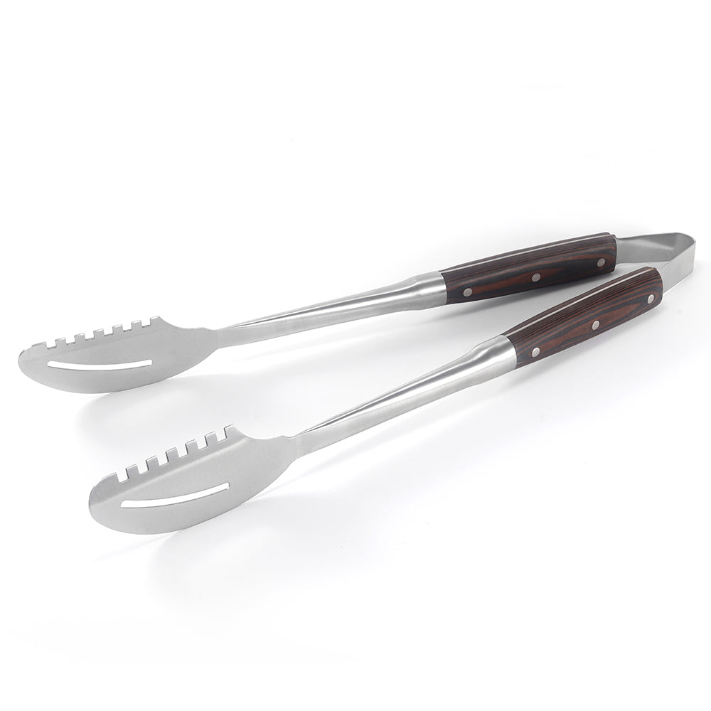 FeetonBBQ Artisan Series: 3pc Rosewood BBQ Tool Set - Professional Stainless Steel Spatula, Fork, and Tongs - Deluxe Grilling Gift Set