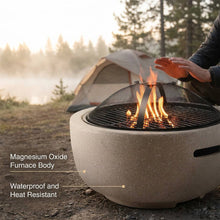 Premium 22" MGO Round Outdoor Fire Pit - All-Weather Faux Stone Wood Burning Firebowl for Patio, Backyard & Garden (Heavy Duty 7.5kg)