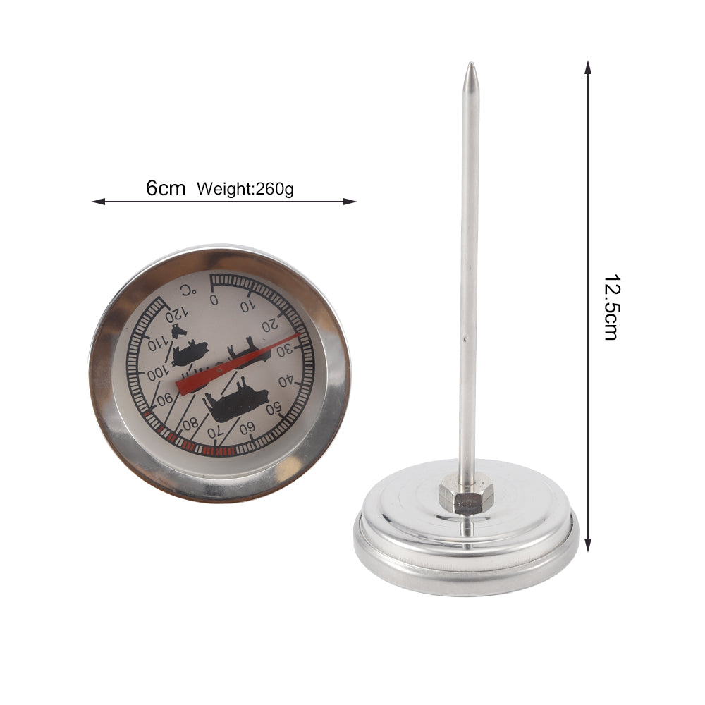 Professional Stainless Steel BBQ Thermometer - 12.5cm Long Probe Analog Meat Gauge with Easy-Read Meat Icons for Smokers and Grills