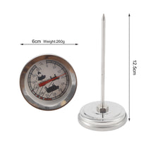 Professional Stainless Steel BBQ Thermometer - 12.5cm Long Probe Analog Meat Gauge with Easy-Read Meat Icons for Smokers and Grills
