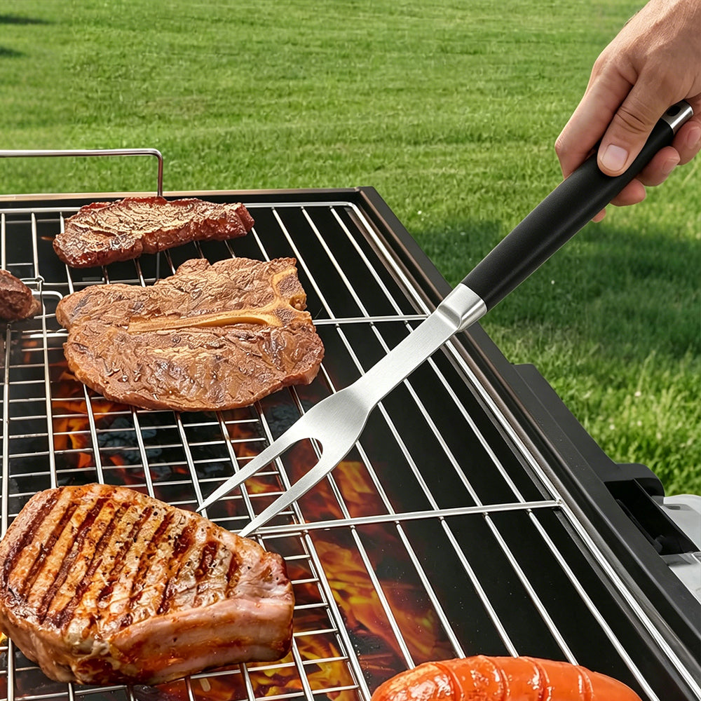 FeetonBBQ Core Series: 2pc Professional BBQ Tool Set - Stainless Steel Spatula & Carving Fork with Ergonomic Soft-Touch Handles