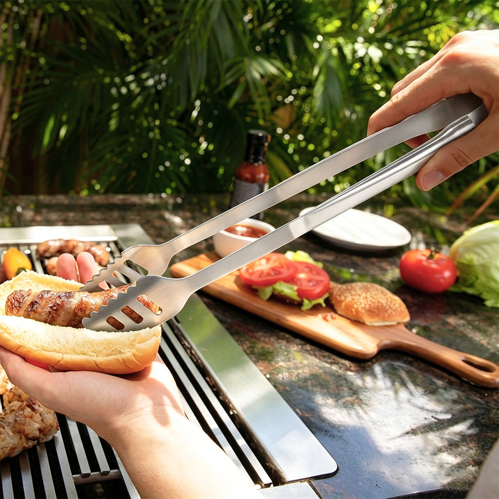 FeetonBBQ Heavy-Duty Stainless Steel BBQ Tool Set - 3pc Professional Grill Accessories: Extra Long Spatula, Tongs, and Fork - Industrial Grade Grilling Gear