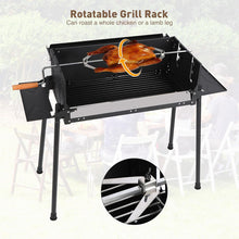 Portable Folding Charcoal BBQ Grill with Rotisserie - Heavy Duty Outdoor Spit Roaster for Camping, Picnic and Backyard - Compact Design