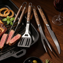 FeetonBBQ Ultimate Heavy-Duty BBQ Tool Set - Professional 4pc Stainless Steel Grilling Kit: XL Tongs, Serrated Spatula, Carving Fork & Knife - Master Pitmaster Collection