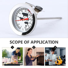 Professional Stainless Steel BBQ Thermometer - 12.5cm Long Probe Analog Meat Gauge with Easy-Read Meat Icons for Smokers and Grills