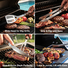 FeetonBBQ Ultimate Heavy-Duty BBQ Tool Set - Professional 4pc Stainless Steel Grilling Kit: XL Tongs, Serrated Spatula, Carving Fork & Knife - Master Pitmaster Collection