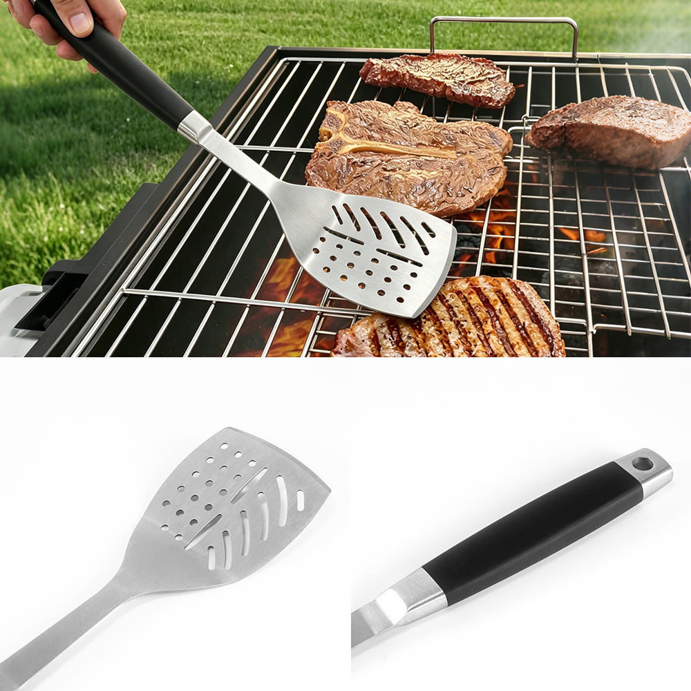 FeetonBBQ Core Series: 2pc Professional BBQ Tool Set - Stainless Steel Spatula & Carving Fork with Ergonomic Soft-Touch Handles