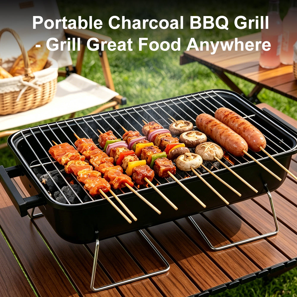FeetonBBQ Portable Charcoal Grill - Red Enamel Tabletop BBQ Grill - Compact Outdoor Cooking for Camping, Picnic & Tailgating