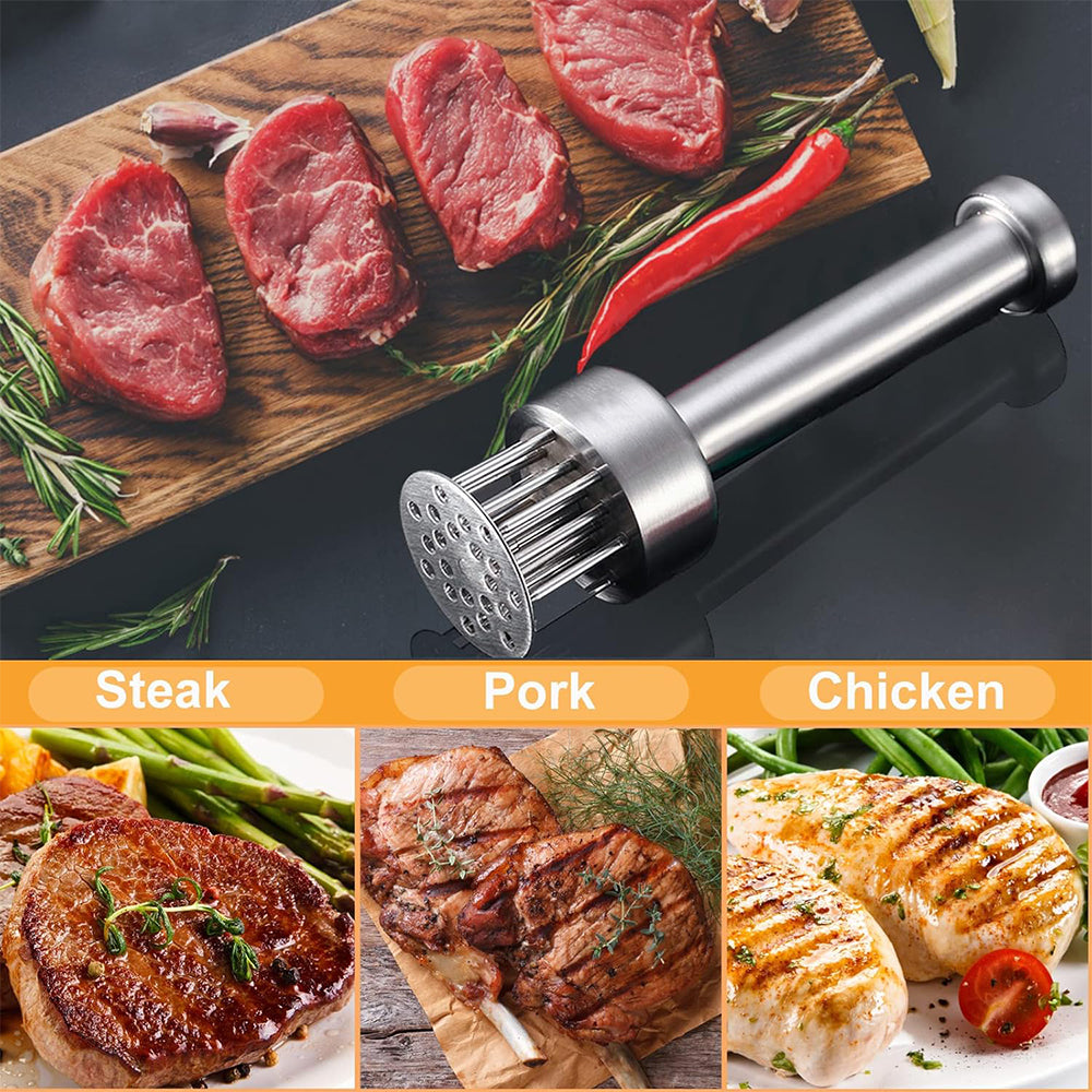 Professional 304 Stainless Steel Meat Tenderizer - 21 Heavy-Duty Needles for Steak, Poultry, and BBQ