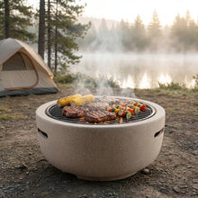 Premium 22" MGO Round Outdoor Fire Pit - All-Weather Faux Stone Wood Burning Firebowl for Patio, Backyard & Garden (Heavy Duty 7.5kg)