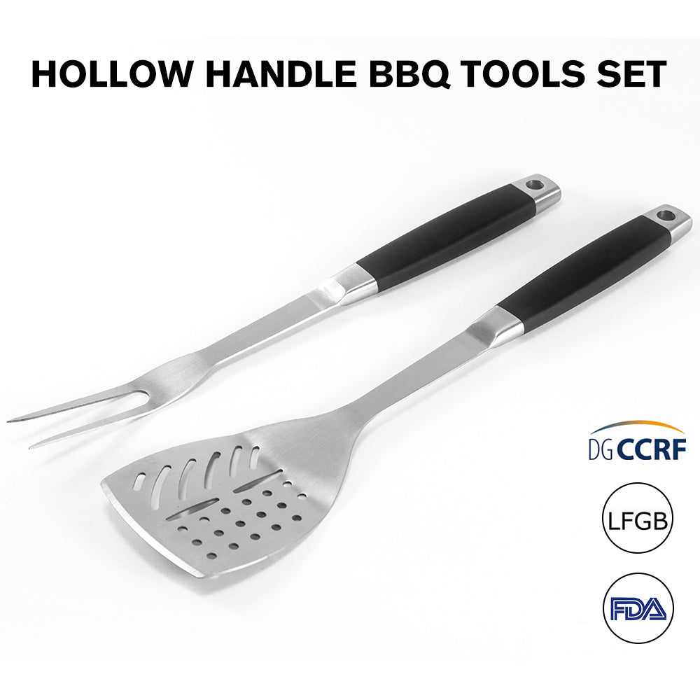 FeetonBBQ Core Series: 2pc Professional BBQ Tool Set - Stainless Steel Spatula & Carving Fork with Ergonomic Soft-Touch Handles