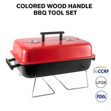 FeetonBBQ Portable Charcoal Grill - Red Enamel Tabletop BBQ Grill - Compact Outdoor Cooking for Camping, Picnic & Tailgating