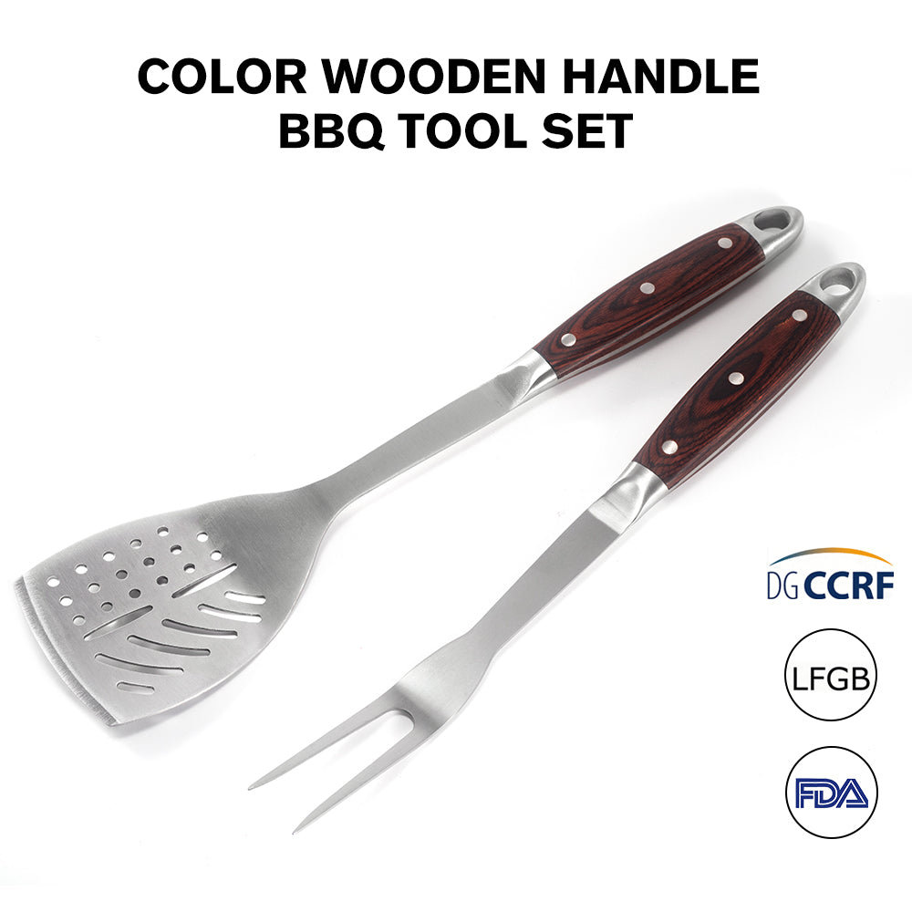 FeetonBBQ Artisan Series: Professional Rosewood Handle BBQ Tool Set - Heavy-Duty Stainless Steel Spatula and Carving Fork - Ergonomic Grilling Gear