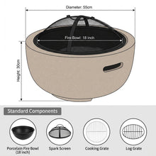Premium 22" MGO Round Outdoor Fire Pit - All-Weather Faux Stone Wood Burning Firebowl for Patio, Backyard & Garden (Heavy Duty 7.5kg)