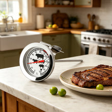 Professional Stainless Steel BBQ Thermometer - 12.5cm Long Probe Analog Meat Gauge with Easy-Read Meat Icons for Smokers and Grills