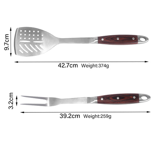 FeetonBBQ Artisan Series: Professional Rosewood Handle BBQ Tool Set - Heavy-Duty Stainless Steel Spatula and Carving Fork - Ergonomic Grilling Gear