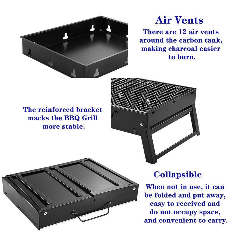 Portable Folding Charcoal BBQ Grill - Heavy Duty Tabletop Grill