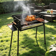 Portable Folding Charcoal BBQ Grill with Rotisserie - Heavy Duty Outdoor Spit Roaster for Camping, Picnic and Backyard - Compact Design