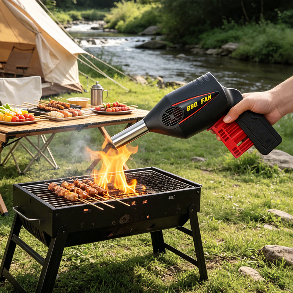 Electric BBQ Fan Air Blower - Battery Powered High-Velocity Fire Starter for Charcoal Grilling, Camping and Fireplaces