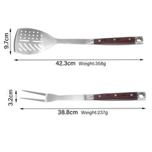 FeetonBBQ Artisan Series: Square-Handle Rosewood BBQ Tool Set - 2pc Professional Stainless Steel Spatula & Fork - Heavy-Duty Outdoor Cooking Gear