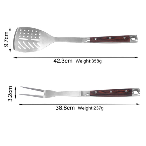 FeetonBBQ Artisan Series: Square-Handle Rosewood BBQ Tool Set - 2pc Professional Stainless Steel Spatula & Fork - Heavy-Duty Outdoor Cooking Gear