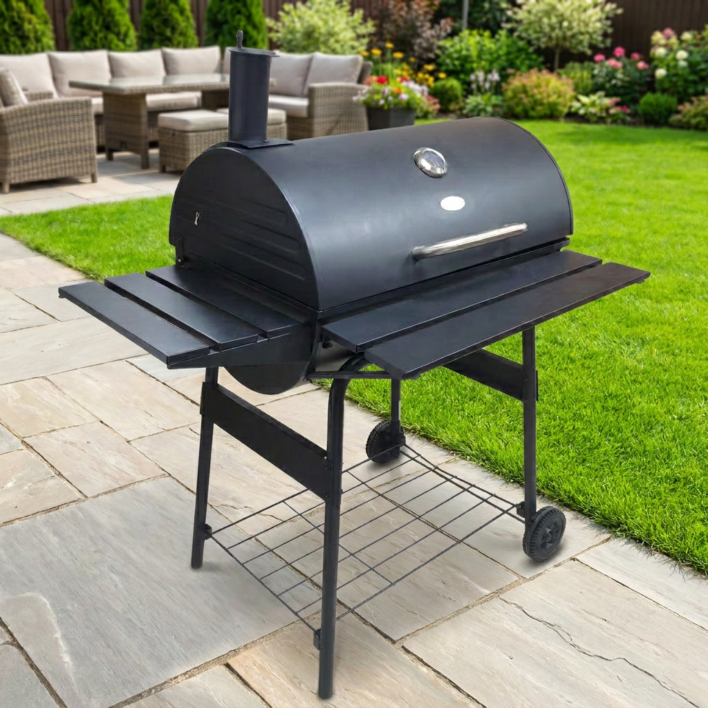 FeetonBBQ Heavy-Duty Offset Charcoal Smoker & Grill - Professional Outdoor BBQ Station with Temperature Gauge