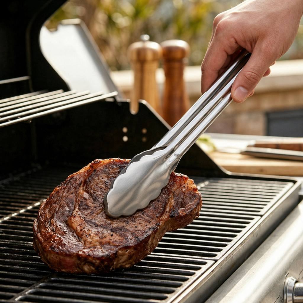 BBQ Grill Apron & 6-Piece Tool Set — Tongs, Spatula with Bottle Opener, Fork, Mitt & Seasoning Shakers