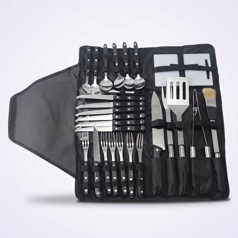 FeetonBBQ 24pcs Stainless Steel BBQ Tool Set in Portable Bag