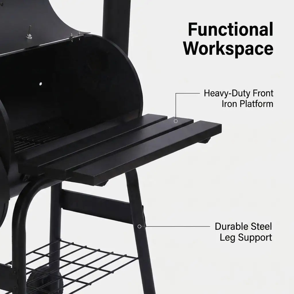 Heavy-Duty Double Barrel Offset Smoker Grill - Professional Backyard Charcoal BBQ with Front Shelf | FeetonBBQ