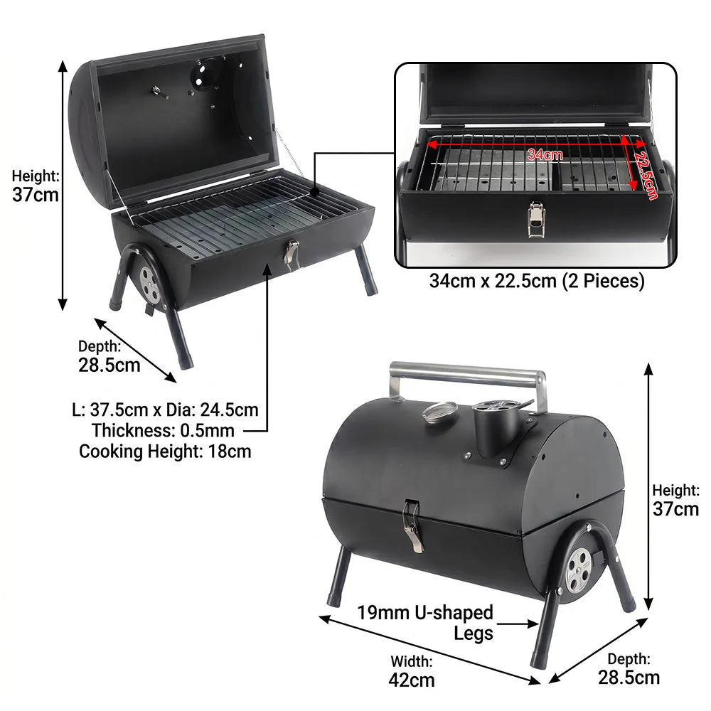 Portable Tilpa Barrel Charcoal Smoker - 2-in-1 Compact Tabletop BBQ Grill for Backyard & Camping | FeetonBBQ