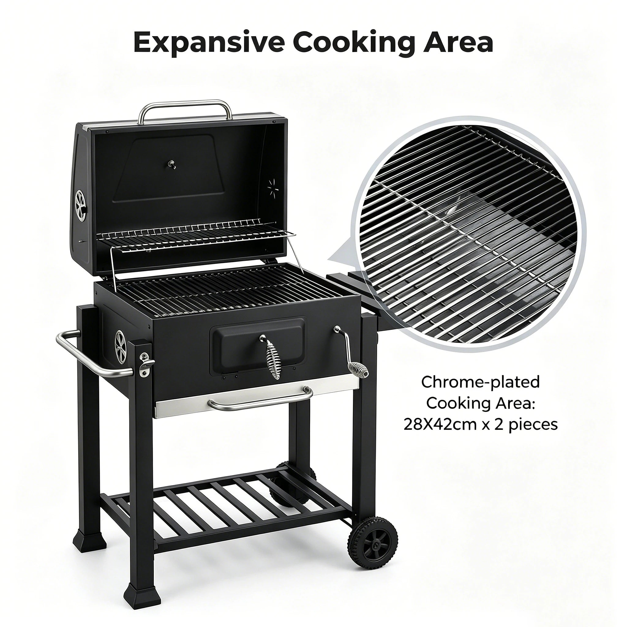 Professional XL Rectangular Charcoal Grill - Heavy Duty Backyard BBQ Smoker with Side Shelf | FeetonBBQ