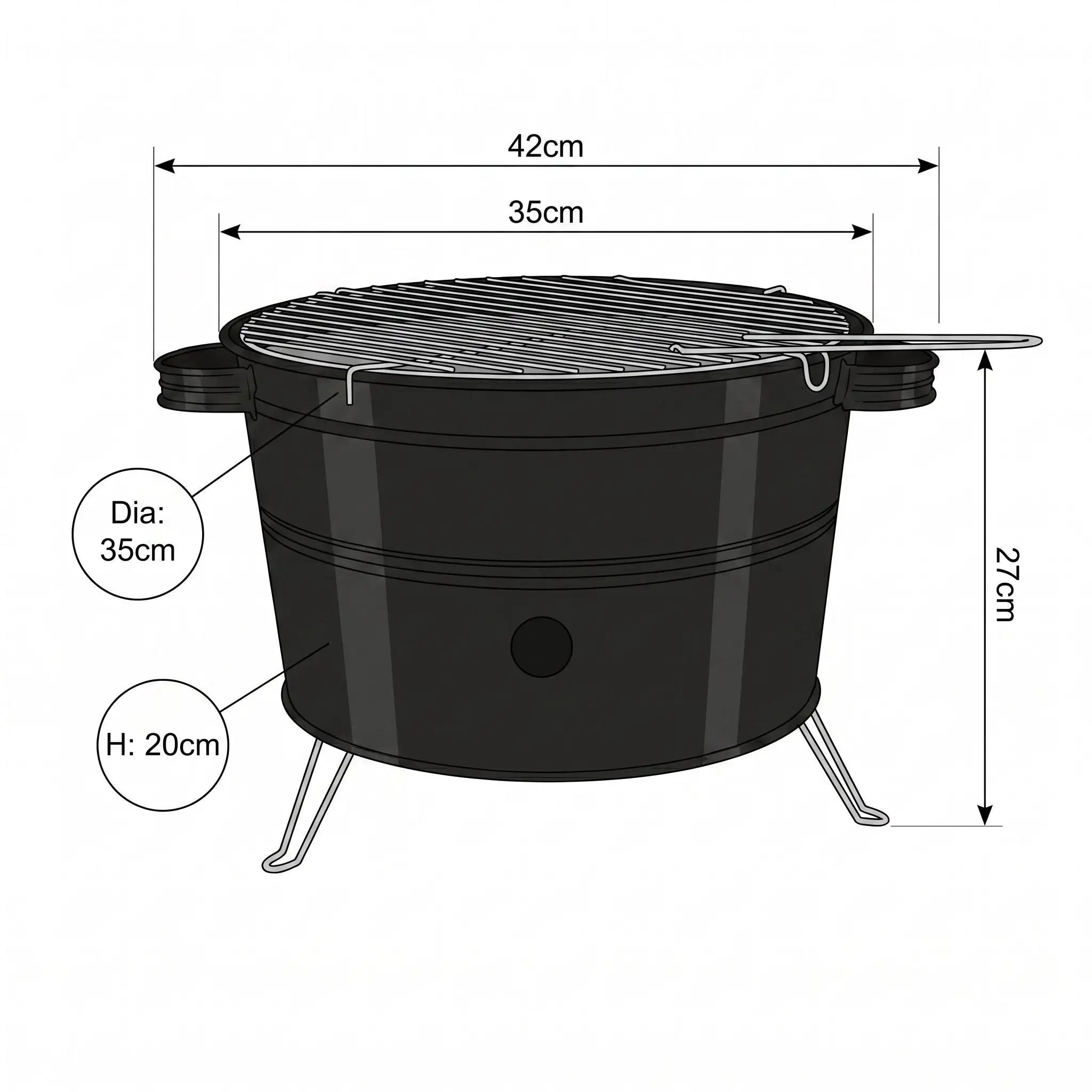Portable XL Barrel Charcoal Grill - 14 Inch Tabletop BBQ for Camping & Patio | FeetonBBQ
