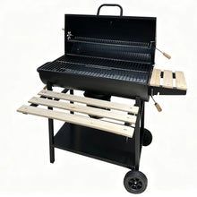 Large Barrel Charcoal BBQ Grill - 28 Inch Cooking Area with Wooden Side Shelves | FeetonBBQ