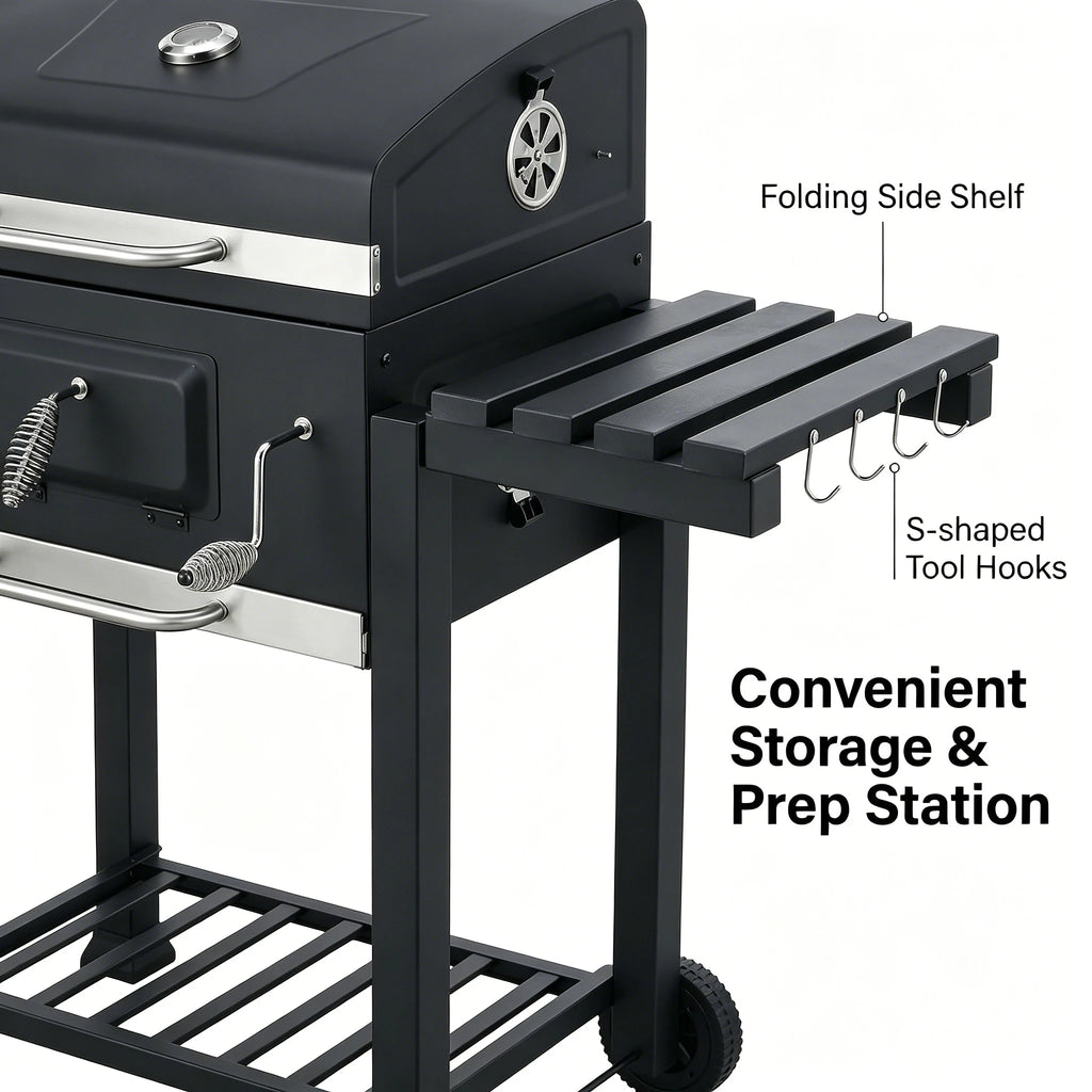 Professional XL Rectangular Charcoal Grill - Heavy Duty Backyard BBQ Smoker with Side Shelf | FeetonBBQ