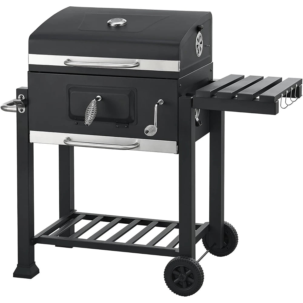 Professional XL Rectangular Charcoal Grill - Heavy Duty Backyard BBQ Smoker with Side Shelf | FeetonBBQ