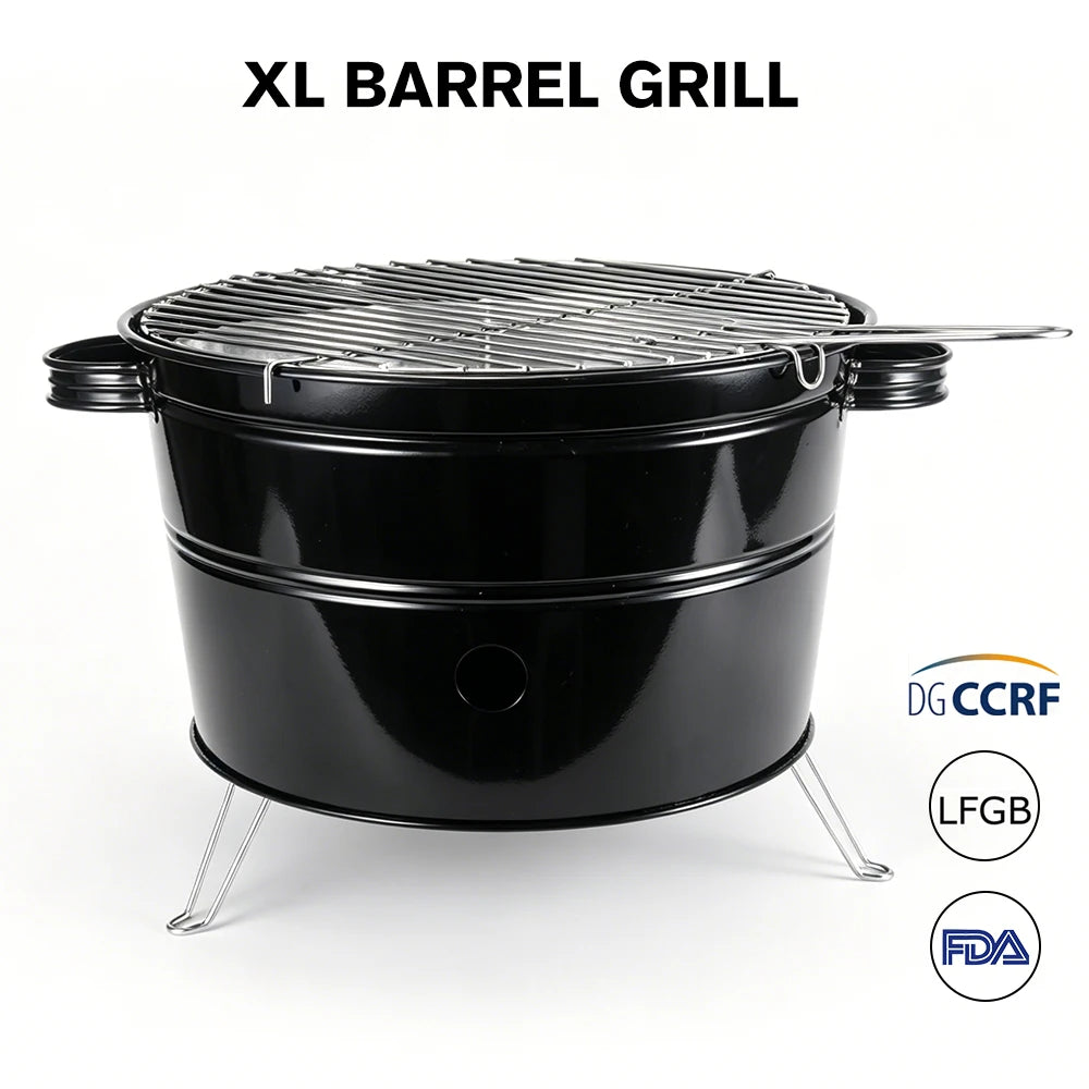 Portable XL Barrel Charcoal Grill - 14 Inch Tabletop BBQ for Camping & Patio | FeetonBBQ