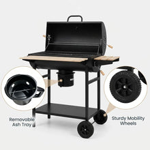 Large Barrel Charcoal BBQ Grill - 28 Inch Cooking Area with Wooden Side Shelves | FeetonBBQ