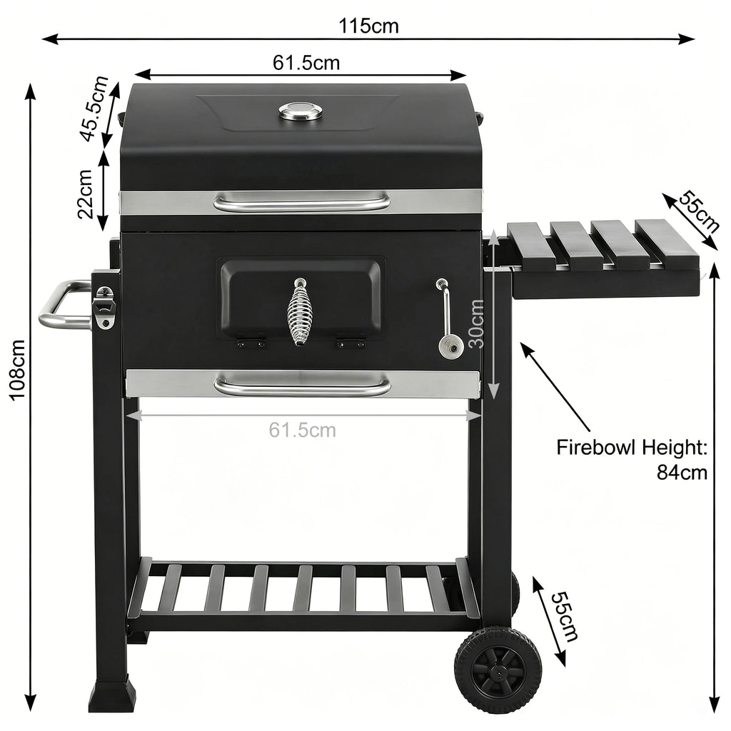 Professional XL Rectangular Charcoal Grill - Heavy Duty Backyard BBQ Smoker with Side Shelf | FeetonBBQ