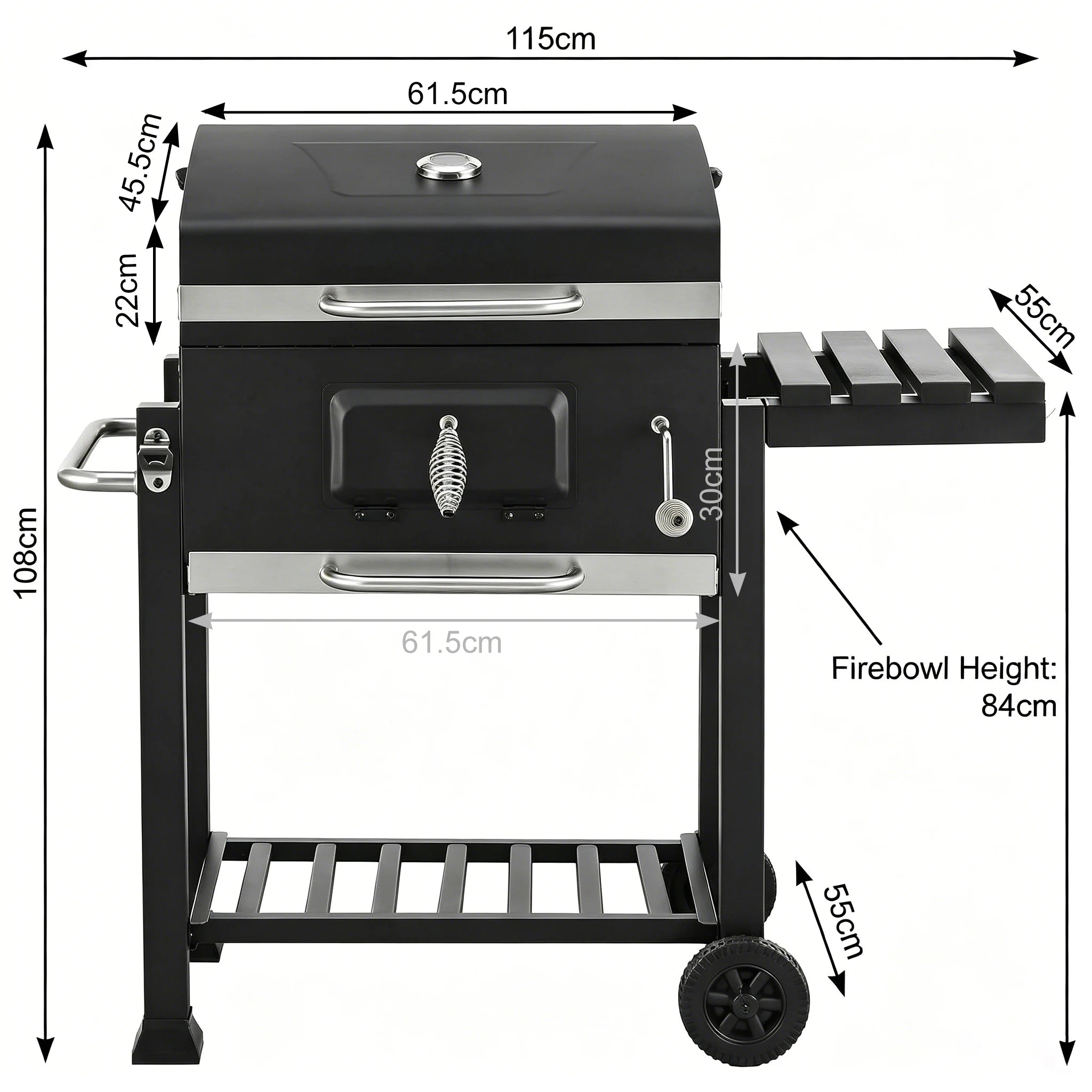 Professional XL Rectangular Charcoal Grill - Heavy Duty Backyard BBQ Smoker with Side Shelf | FeetonBBQ