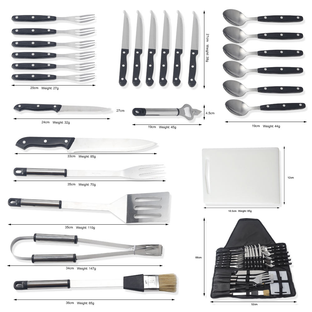 Wholesale 24pcs Stainless Steel BBQ Tool Set with Portable Carry Bag - Factory Direct - MOQ 1000 Sets